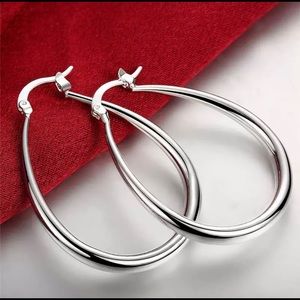 Silver Hoop Earrings - Oval Shape